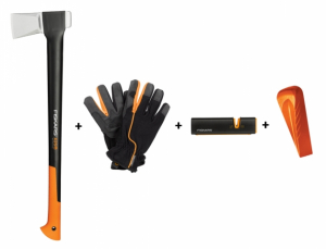 Set FISKARS sekera X32 + klín + ostřič + rukavice 4ks