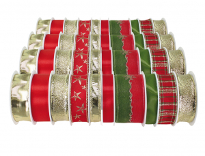 Stuha dekorační na cívce mix zelenočervenozlatá