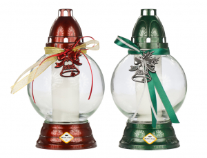 Lampa hřbitovní KOULE MODERN SE ZVONKEM skleněná 80g 14x25cm